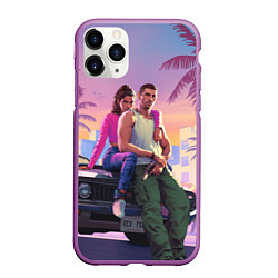 Чехол iPhone 11 Pro матовый Jason & Lucia - GTA 6 official art, цвет: 3D-фиолетовый