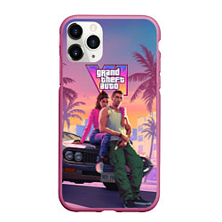 Чехол iPhone 11 Pro матовый Главные герои gta 6, цвет: 3D-малиновый