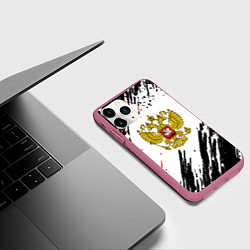 Чехол iPhone 11 Pro матовый Россия герб рф спорт краски, цвет: 3D-малиновый — фото 2