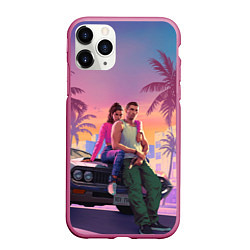 Чехол iPhone 11 Pro матовый Люсия с парнем gta 6, цвет: 3D-малиновый