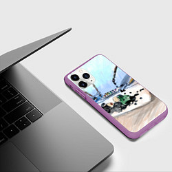 Чехол iPhone 11 Pro матовый Капли и портрет тушью, цвет: 3D-фиолетовый — фото 2