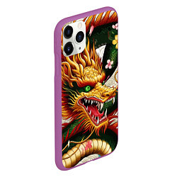 Чехол iPhone 11 Pro матовый Морда японского дракона - ирезуми, цвет: 3D-фиолетовый — фото 2