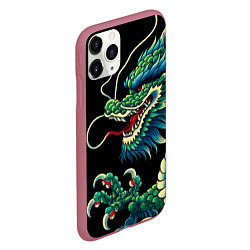 Чехол iPhone 11 Pro матовый Japanese irezumi - dragon, цвет: 3D-малиновый — фото 2