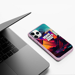 Чехол iPhone 11 Pro матовый GTA 6 abstract logo, цвет: 3D-розовый — фото 2