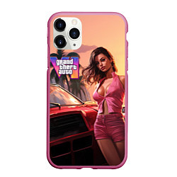 Чехол iPhone 11 Pro матовый GTA 6 girl vice city, цвет: 3D-малиновый