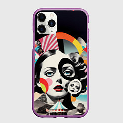 Чехол iPhone 11 Pro матовый Женщина и животные винтажный коллаж, цвет: 3D-фиолетовый