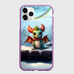 Чехол iPhone 11 Pro матовый Дракон новогодний маленький, цвет: 3D-фиолетовый