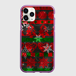 Чехол iPhone 11 Pro матовый Рождественские узоры ёлки и снежинки, цвет: 3D-фиолетовый