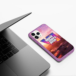 Чехол iPhone 11 Pro матовый GTA 6 Vice, цвет: 3D-фиолетовый — фото 2