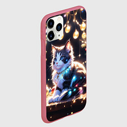 Чехол iPhone 11 Pro матовый Кот и новогодние украшения, цвет: 3D-малиновый — фото 2