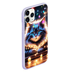 Чехол iPhone 11 Pro матовый Кот с гирляндой среди новогодних украшений, цвет: 3D-светло-сиреневый — фото 2