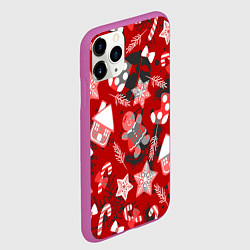 Чехол iPhone 11 Pro матовый Рождественские паттерны, цвет: 3D-фиолетовый — фото 2