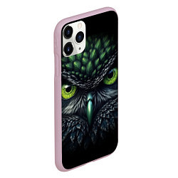 Чехол iPhone 11 Pro матовый Грозная зеленая сова, цвет: 3D-розовый — фото 2