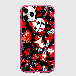 Чехол iPhone 11 Pro матовый Рождественские паттерны орнамент, цвет: 3D-малиновый