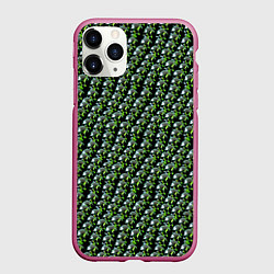 Чехол iPhone 11 Pro матовый Зелёные черепа на чёрном фоне, цвет: 3D-малиновый