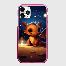 Чехол iPhone 11 Pro матовый Милый дракончик под снегом, цвет: 3D-малиновый
