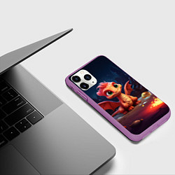 Чехол iPhone 11 Pro матовый Удивленный дракон и свечки, цвет: 3D-фиолетовый — фото 2