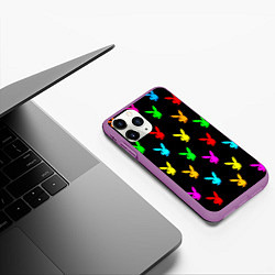 Чехол iPhone 11 Pro матовый Playboy pattern неон, цвет: 3D-фиолетовый — фото 2