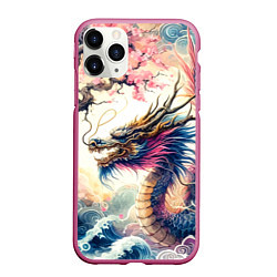 Чехол iPhone 11 Pro матовый Japanese dragon and sakura - engraving