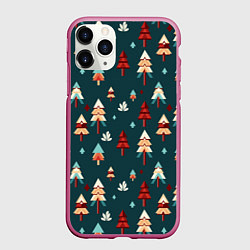Чехол iPhone 11 Pro матовый Треугольные ёлки, цвет: 3D-малиновый