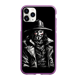 Чехол iPhone 11 Pro матовый Гай фокс на чёрном фоне, цвет: 3D-фиолетовый