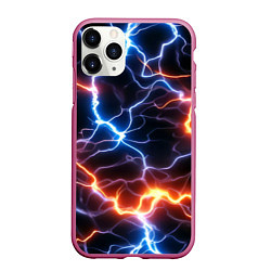 Чехол iPhone 11 Pro матовый Красно-синие молнии, цвет: 3D-малиновый