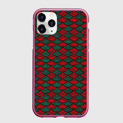 Чехол iPhone 11 Pro матовый Зелёно-красная драконья чешуя, цвет: 3D-малиновый