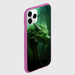 Чехол iPhone 11 Pro матовый Яркий зеленый дракон, цвет: 3D-фиолетовый — фото 2
