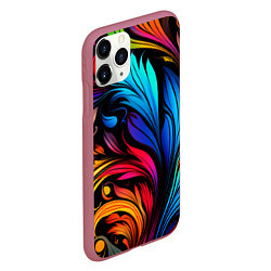 Чехол iPhone 11 Pro матовый Паттерн с узорами на черном фоне, цвет: 3D-малиновый — фото 2