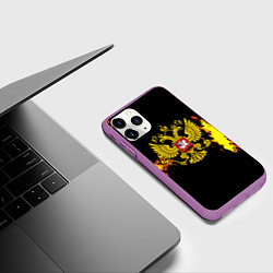 Чехол iPhone 11 Pro матовый Герб РФ краски жёлтые патриотизм, цвет: 3D-фиолетовый — фото 2