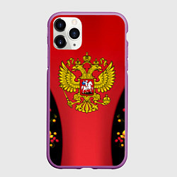 Чехол iPhone 11 Pro матовый Герб РФ хохлома стиль, цвет: 3D-фиолетовый