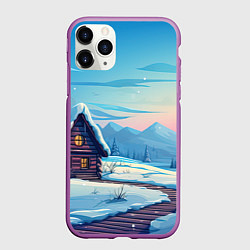 Чехол iPhone 11 Pro матовый Лесной зимний домик, цвет: 3D-фиолетовый