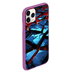 Чехол iPhone 11 Pro матовый Синие абстрактные плиты и красное свечение, цвет: 3D-фиолетовый — фото 2