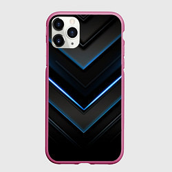Чехол iPhone 11 Pro матовый Синий неоновый яркий свет на черном абстрактном фо, цвет: 3D-малиновый