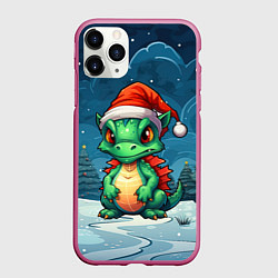 Чехол iPhone 11 Pro матовый Вредный новогодний дракон, цвет: 3D-малиновый