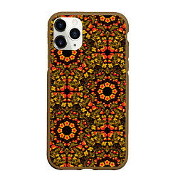 Чехол iPhone 11 Pro матовый Хохломская роспись круги из цветов и ягод, цвет: 3D-коричневый