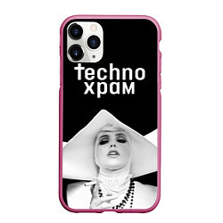 Чехол iPhone 11 Pro матовый Techno храм монашка в белом, цвет: 3D-малиновый