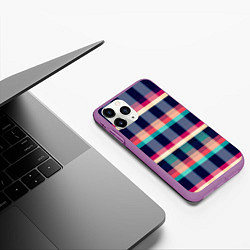 Чехол iPhone 11 Pro матовый Клетка: синий и розовый с бирюзовым, цвет: 3D-фиолетовый — фото 2