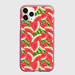 Чехол iPhone 11 Pro матовый Дольки сладкого арбуза, цвет: 3D-малиновый