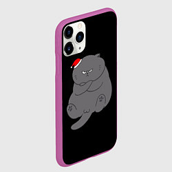 Чехол iPhone 11 Pro матовый Толстый новогодний кот, цвет: 3D-фиолетовый — фото 2