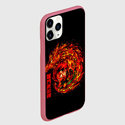 Чехол iPhone 11 Pro матовый Танджиро в огне, цвет: 3D-малиновый — фото 2