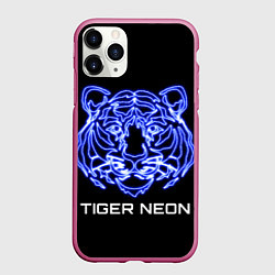 Чехол iPhone 11 Pro матовый Tiger neon art, цвет: 3D-малиновый