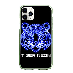 Чехол iPhone 11 Pro матовый Tiger neon art, цвет: 3D-салатовый