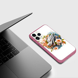Чехол iPhone 11 Pro матовый Китайский дракон в цветах сакуры, цвет: 3D-малиновый — фото 2