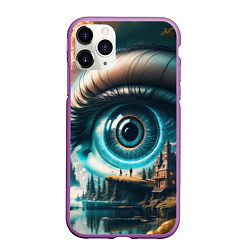 Чехол iPhone 11 Pro матовый Сюрреалистический глаз и пейзаж, цвет: 3D-фиолетовый