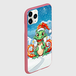 Чехол iPhone 11 Pro матовый Милый маленький новогодний дракон 2024 года, цвет: 3D-малиновый — фото 2