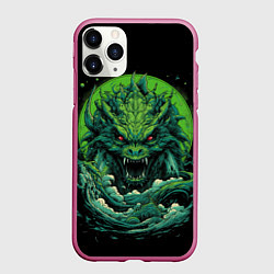 Чехол iPhone 11 Pro матовый Зеленый яркий неоновый дракон 2024 год, цвет: 3D-малиновый