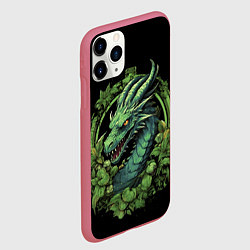 Чехол iPhone 11 Pro матовый Зеленый яркий неоновый дракон символ 2024 года, цвет: 3D-малиновый — фото 2