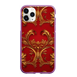 Чехол iPhone 11 Pro матовый Золотые узоры на красном, цвет: 3D-фиолетовый