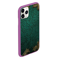 Чехол iPhone 11 Pro матовый Узоры золотые на зеленом фоне, цвет: 3D-фиолетовый — фото 2